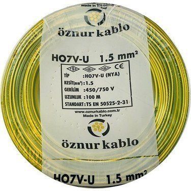 Öznur 1,5 mm  H07V-U NYA Kablo (100mt) Sarı Yeşil