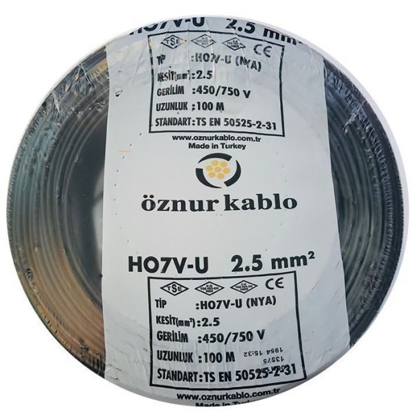 Öznur 2,5 mm  H07V-U NYA Kablo (100mt) Sarı Yeşil