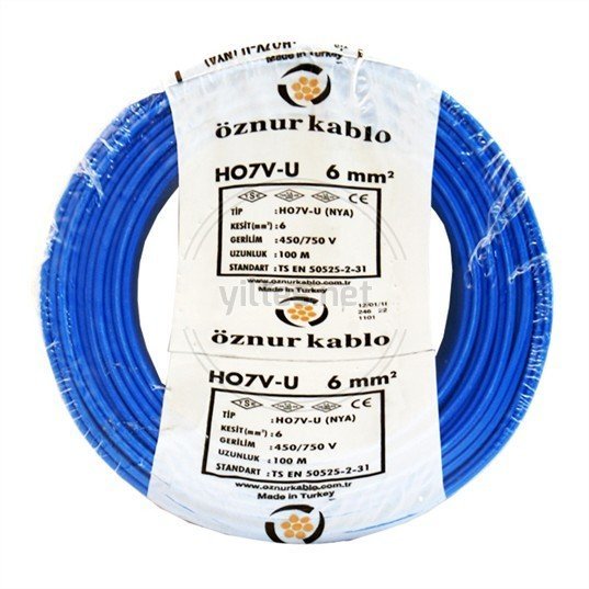 Öznur 6 mm  H07V-U NYA Kablo (100mt) Mavi